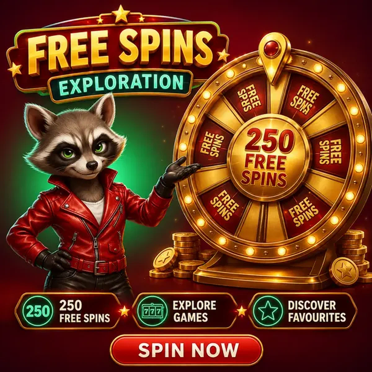 Antropomorfe wasbeer gebaart naar gouden prijswiel voor no deposit bonus bij Rocky Spin