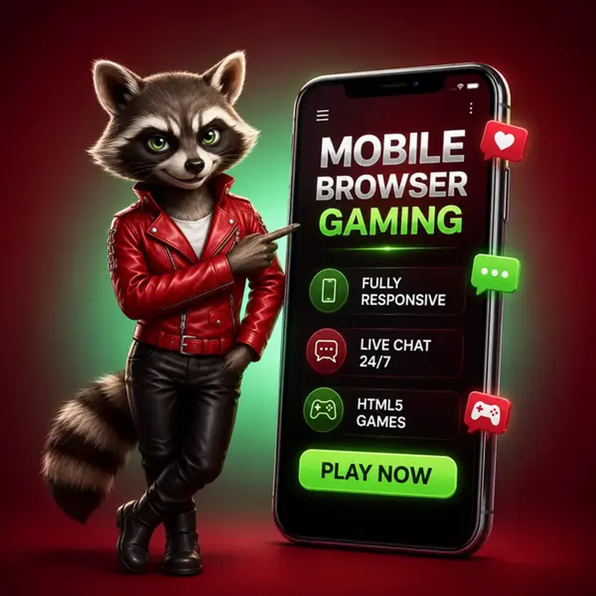 De Vixen begeleidt mobiele browsergaming op Rocky Spin Casino smartphonescherm